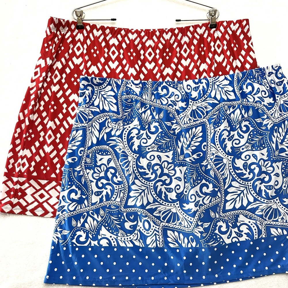 Susan Graver Liquid Knit Skort 2XL Red Blue‎ Skirt Shorts Performance